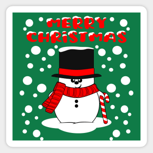 Merry Christmas Snowman Top Hat and Candy Cane Sticker